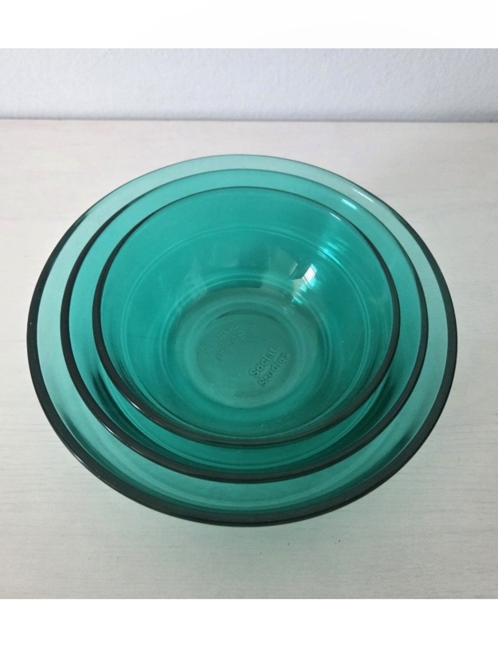 Social Studies Set Of 3 Emerald Green Nesting Glass Bowls